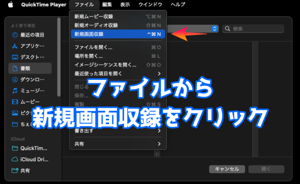 「ファイル」→「新規画面収録」と選択